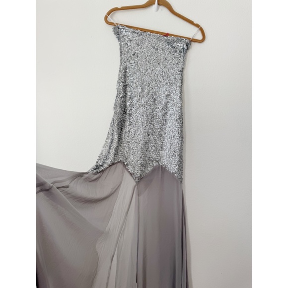 NWT Zara x Barbie limited edition strapless maxi dress chiffon sequin Silver - Picture 6 of 12